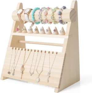 And Rings earring Display Stand Vanity Storage Wooden Jewelry Display Stand Jewelry Organizer Stand Display Holder Stand With Hooks$ for Earrings Necklaces Bracelets arrange imply Watches 