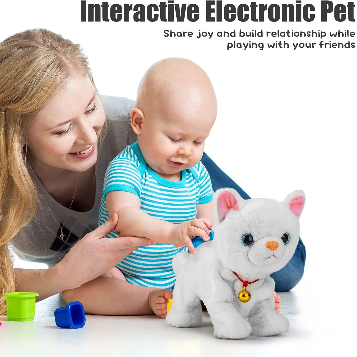 Animals Sound Control Electronic Pet for Kids$ Kitten Toys for Boys & Girls Kids(White) Smalody Interactive Electronic disagree Plush Toy - Upgrade Robot Talking Cat Toys with LED Light Eyes$ 