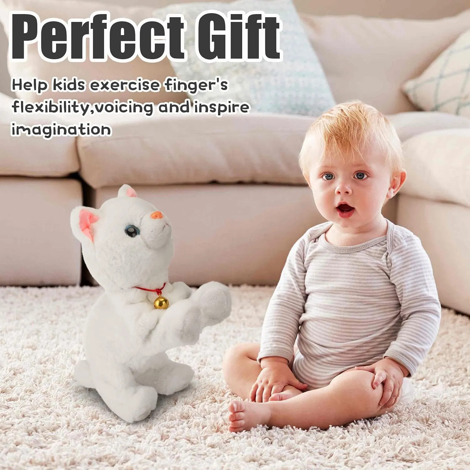 Animals Sound Control Electronic Pet for Kids$ Kitten Toys for Boys & Girls Kids(White) Smalody Interactive Electronic disagree Plush Toy - Upgrade Robot Talking Cat Toys with LED Light Eyes$ 