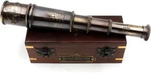 Antique Maritime/Marine Nautical decorator quicksand neutral Binocular, Premium Wooden Box 1920 Ship Captain's Working Telescope - Handmade Brass Spyglass, Vintage Pirate's Instrument, 