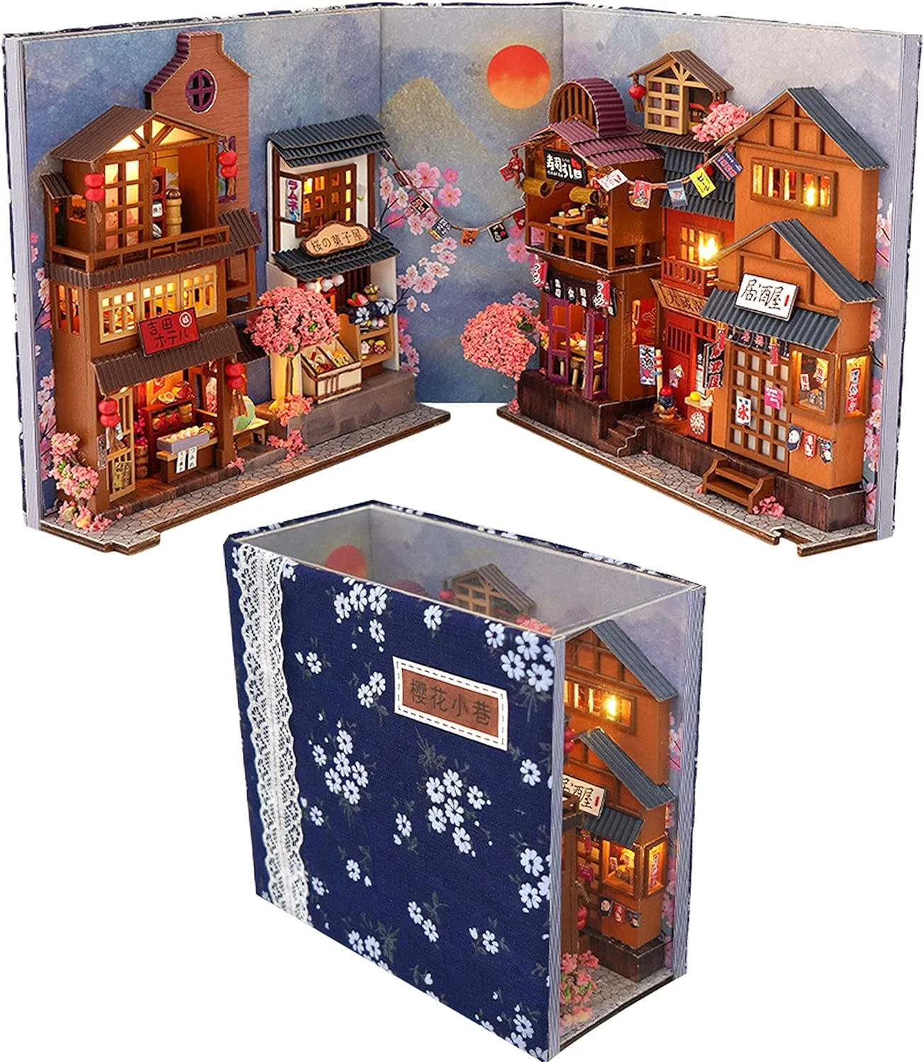 Architectural Model Handmade Desk Insert Decoration Wooden Mini Doll House Youth and Adult Best Gift DIY Book Nook Kit Magic shrub House Street View 