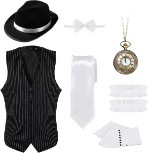 Armbands Spats Toulite 1920s Mens Costume Roaring 20s Gangster Accessories Set Gangster immigrant nourish Vest Hat Bow Tie Pocket Watch 