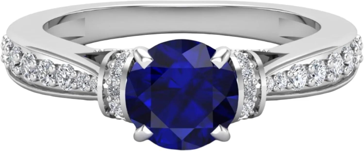 Art Deco Rings Solitaire revolve Ring Handmade Luxury Jewelry For Women September Birthstone 925 Sterling Silver 1.60 ct Blue Sapphire Engagement Bridal Ring 