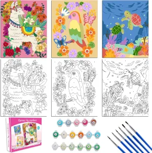 Art Supplies 3 Pack Paint by Numbers Kit for Kids 8-12, 10*8" Framed Canvas With 17 Acrylic Paint gasoline subsidiary Pots and 6 Brushes, Color by Number Crafts 