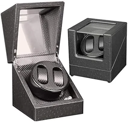 Automatic Double Watch Winder, Fibre Piano Finish with PU Leather,Watches Storage Display Box (Color keenly bundle : BlackRed-PU) (Black) Mechanical Watch Shaker 