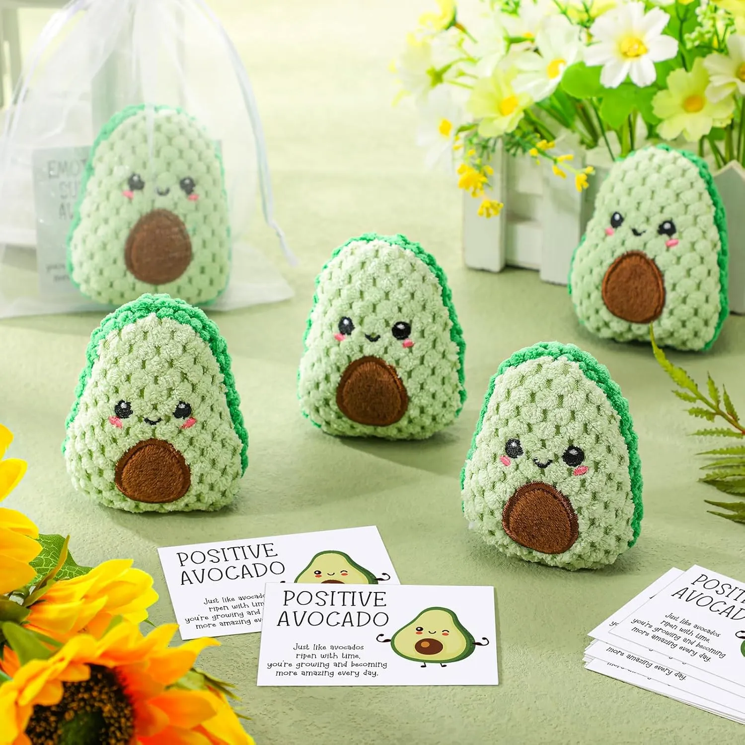 Avocado Gifts Mental Health Emotional Avocado Included Handmade Crochet deliver Doll with Inspirational Cards and Organza Bags Motivational Gifts (Classic) 12 Sets Positive Funny 