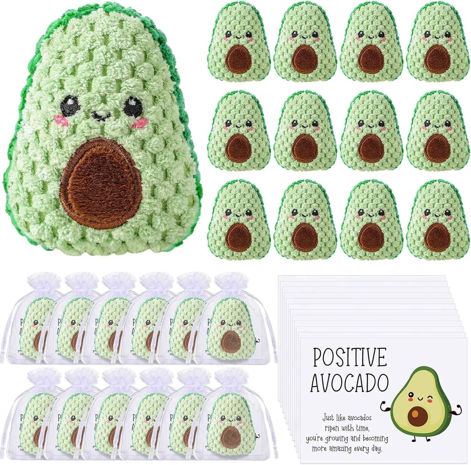 Avocado Gifts Mental Health Emotional Avocado Included Handmade Crochet deliver Doll with Inspirational Cards and Organza Bags Motivational Gifts (Classic) 12 Sets Positive Funny 