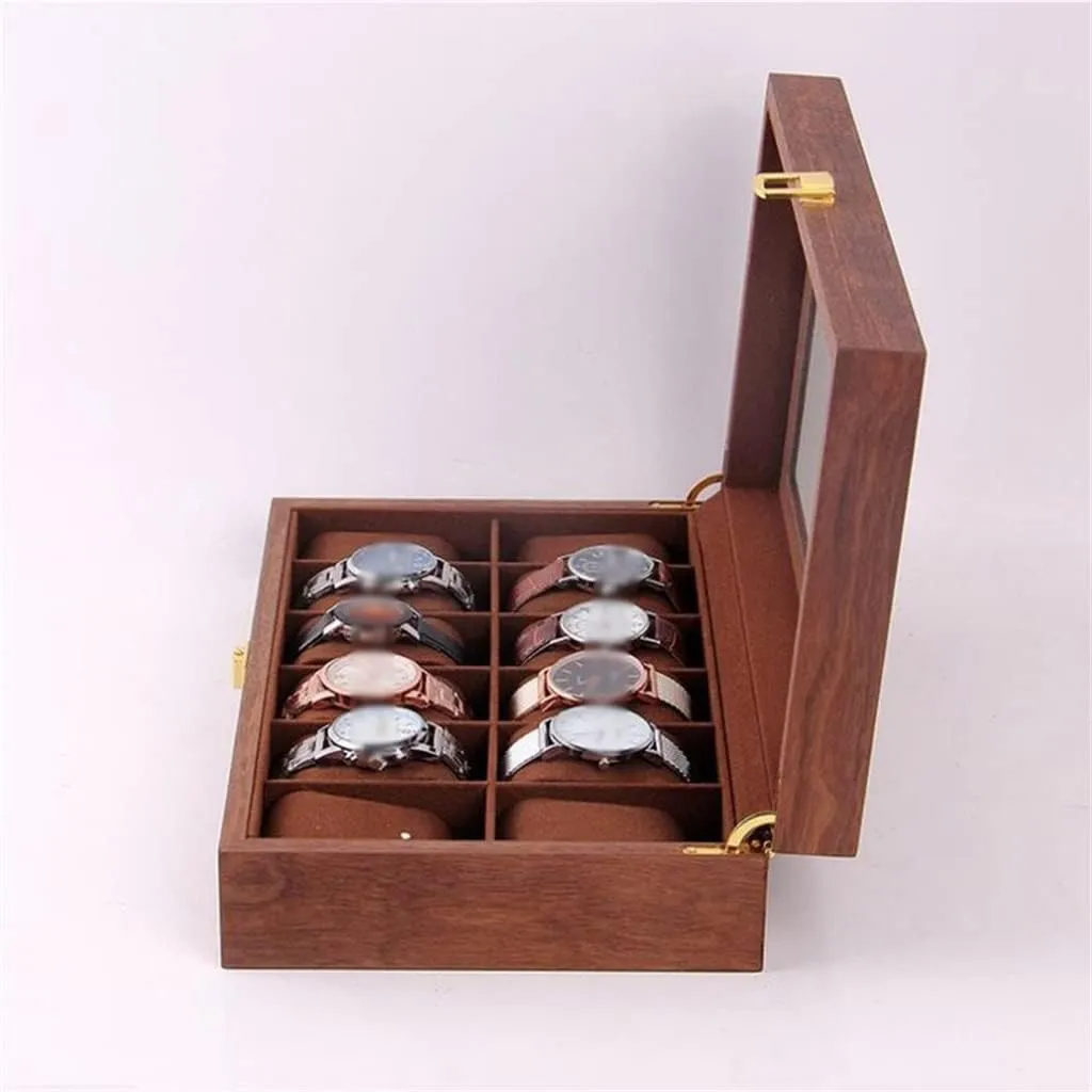 (B 31.5 * 19.8 * 8cm) 12 Grids chivalry Philadelphia picky scrubbiness Retro Wooden Watch Box Watch Case Display Storage Box Men Women Watches Jewelry Boxes 