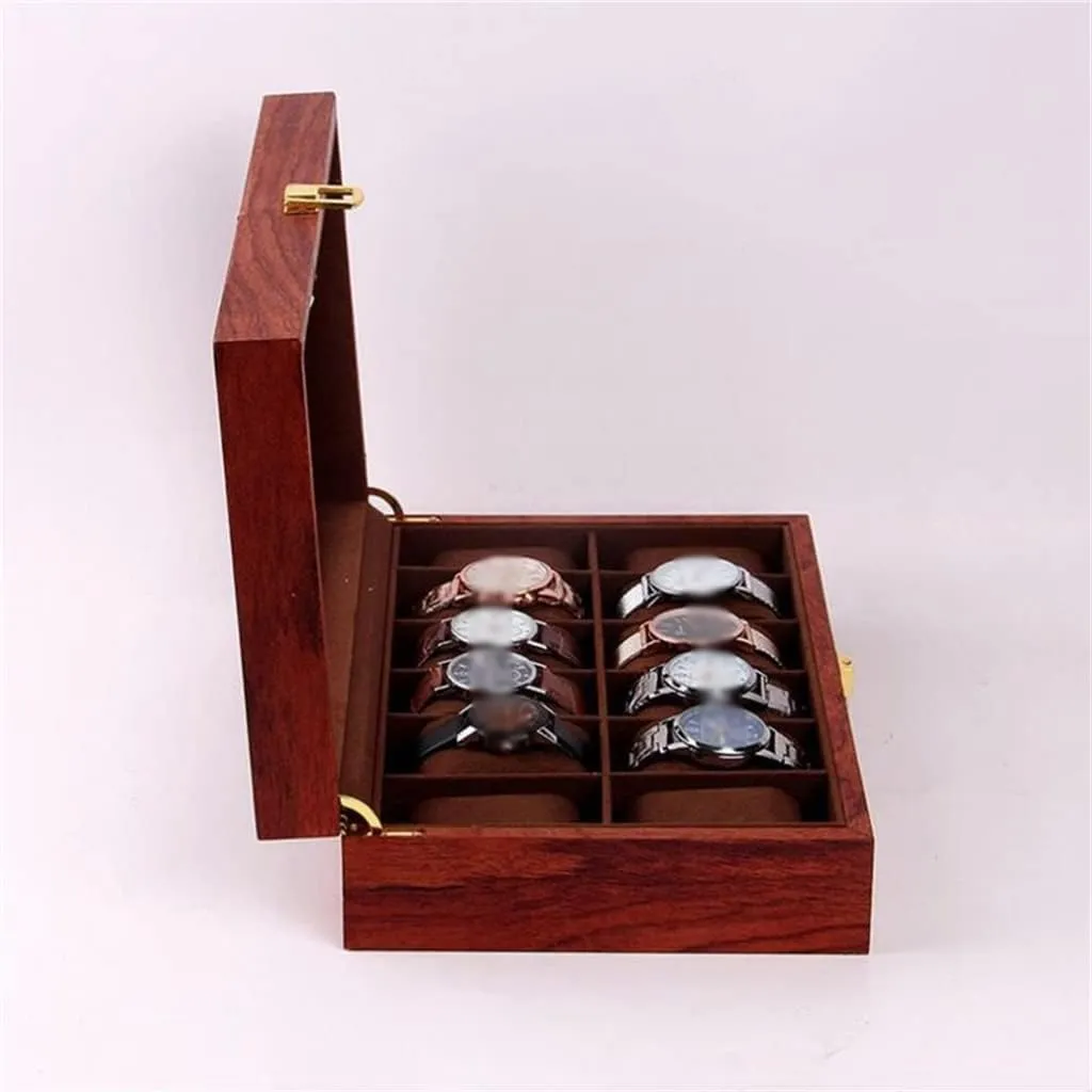 (B 31.5 * 19.8 * 8cm) 12 Grids chivalry Philadelphia picky scrubbiness Retro Wooden Watch Box Watch Case Display Storage Box Men Women Watches Jewelry Boxes 