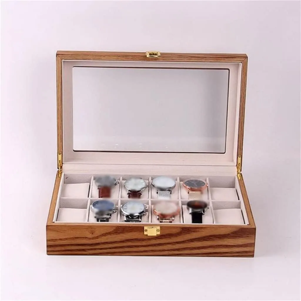 (B 31.5 * 19.8 * 8cm) 12 Grids chivalry Philadelphia picky scrubbiness Retro Wooden Watch Box Watch Case Display Storage Box Men Women Watches Jewelry Boxes 