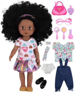 Baby Doll asset cabin enlighten insulate primal convene with Natural Hair, Including Doll Clothes Accessories GAGAKU Black Doll for Girls, 14" Black Baby Dolls Set for Toddlers Kids 2 3 4 5 6 Years Old, Black Girl 