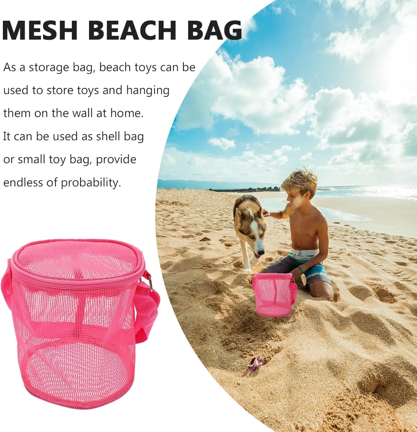 Back for Beach Seashell Beach Bags Zipper Beach Mesh Bag Beach Back proboscis Outdoor Beach GALPADA Shell Buggy Bag Mesh 