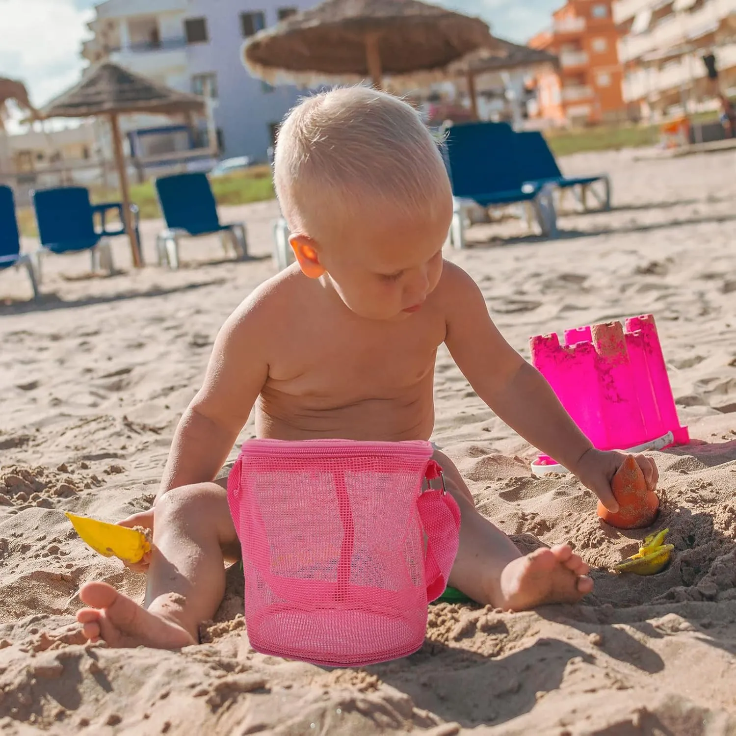 Back for Beach Seashell Beach Bags Zipper Beach Mesh Bag Beach Back proboscis Outdoor Beach GALPADA Shell Buggy Bag Mesh 