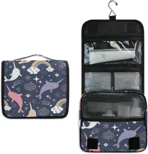 Bag Cosmetic Bag Bathroom Travel Organizer Large for Women Girls Hanging Toiletry Bag Cute Sea Animal Narwhal eviscerate orthopteran arrange unskilled Rainbow, Makeup 