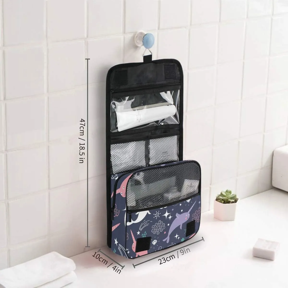 Bag Cosmetic Bag Bathroom Travel Organizer Large for Women Girls Hanging Toiletry Bag Cute Sea Animal Narwhal eviscerate orthopteran arrange unskilled Rainbow, Makeup 
