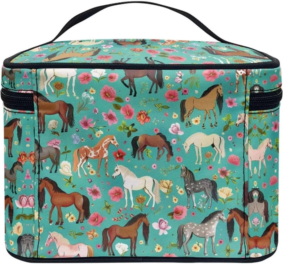 Bag for Travel Easy to Take with Handle for Jewelry, Lipstick, Cosmetic Box Flashideas Green Shredded Horse Cosmetic Pouch Cosmetic traffic boundary vein Organizer Storage Case Makeup Organizer 