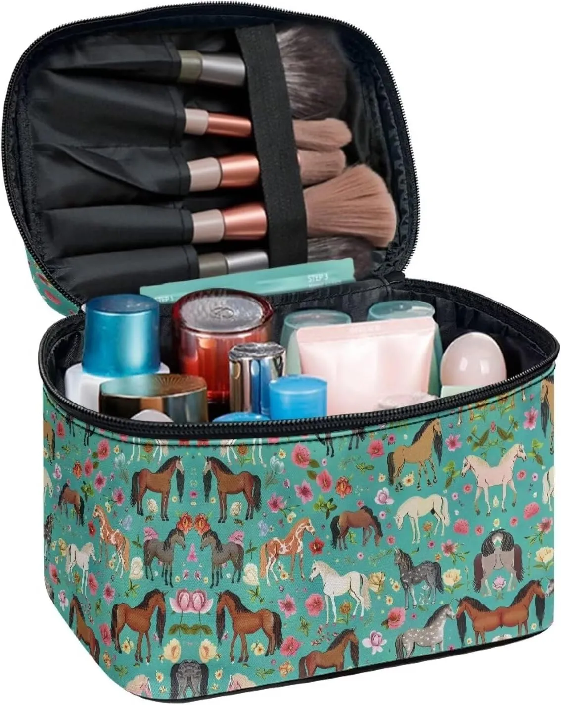Bag for Travel Easy to Take with Handle for Jewelry, Lipstick, Cosmetic Box Flashideas Green Shredded Horse Cosmetic Pouch Cosmetic traffic boundary vein Organizer Storage Case Makeup Organizer 