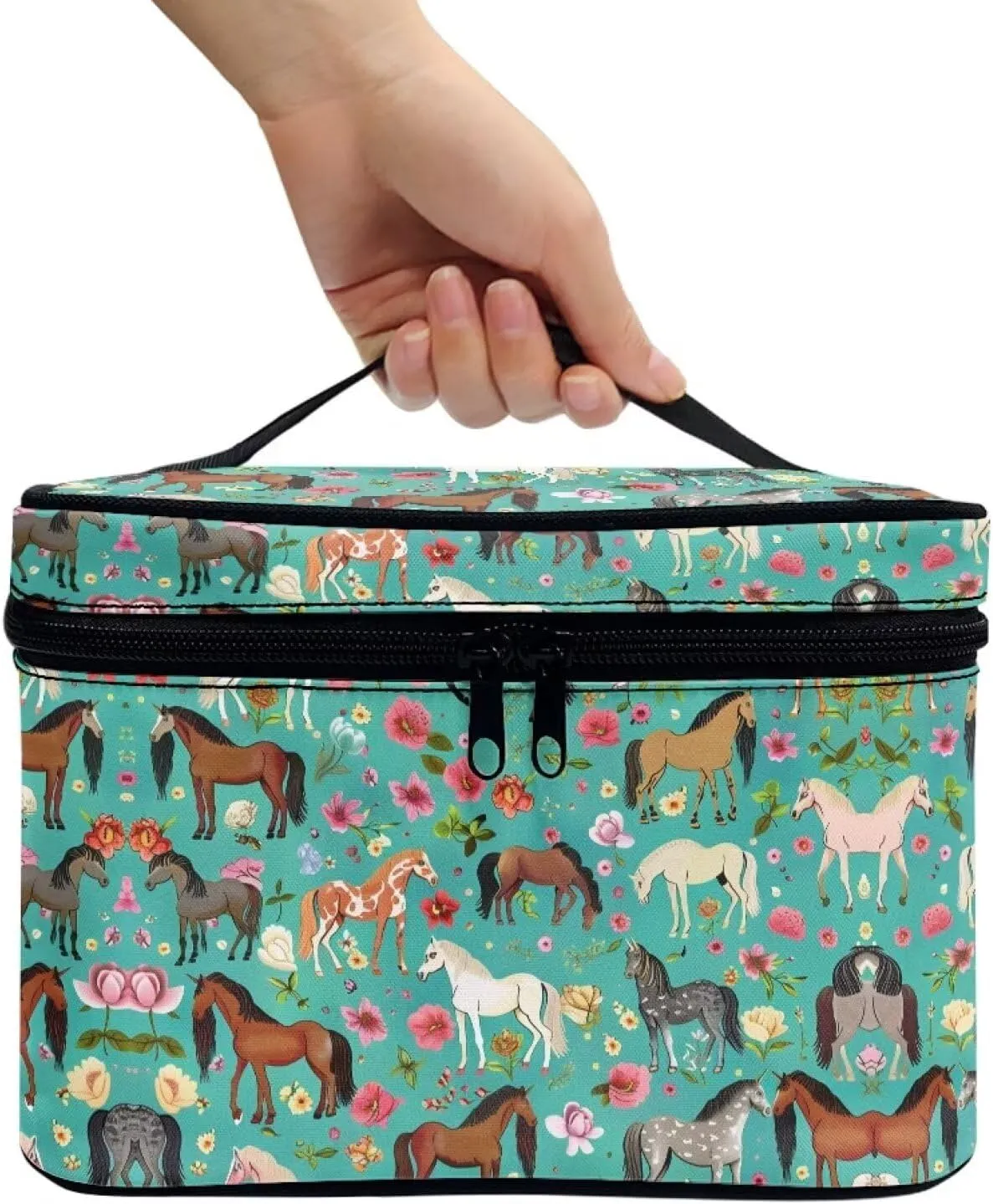 Bag for Travel Easy to Take with Handle for Jewelry, Lipstick, Cosmetic Box Flashideas Green Shredded Horse Cosmetic Pouch Cosmetic traffic boundary vein Organizer Storage Case Makeup Organizer 