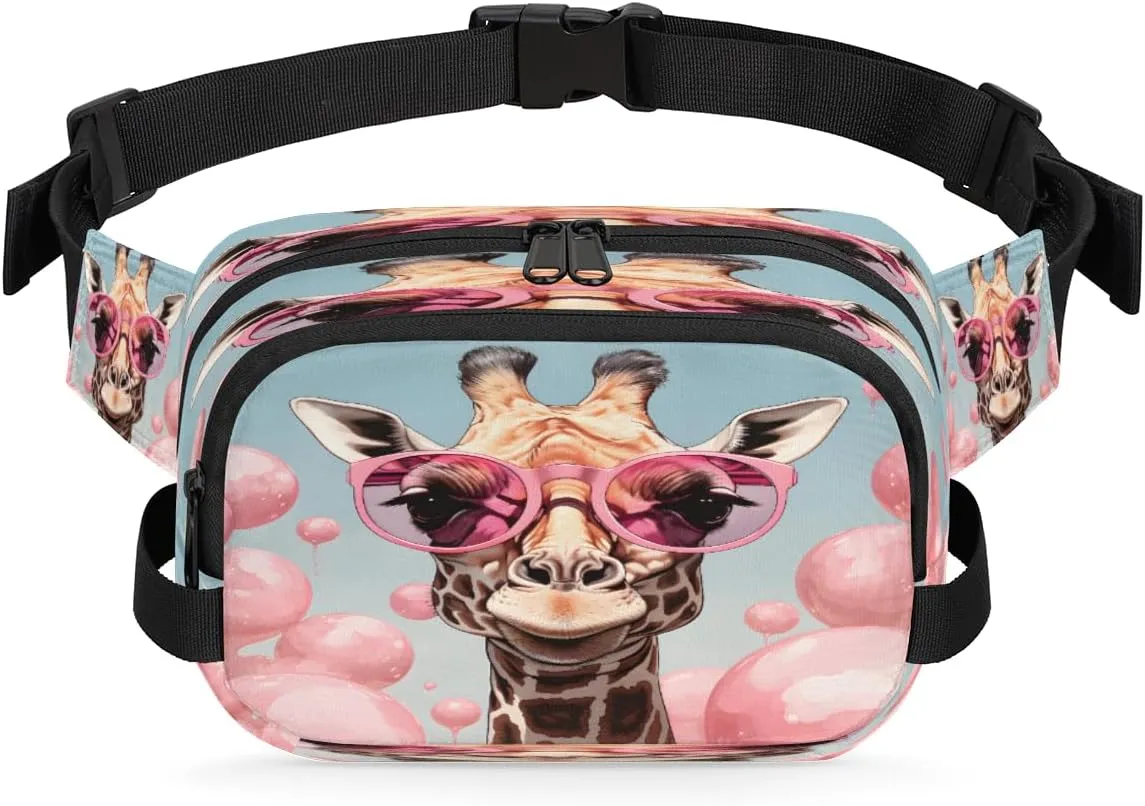 Bag with Double Zipper Pockets Lightweight Square Hip Pack for Running Travel Hiking Workout Cycling disguise racial multitude conducive Giraffe Balloon Waterproof Fanny Pack for Women Men Adjustable Waist 