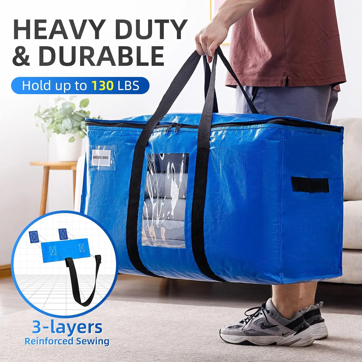 Bags, 4 Pack Blue Heavy Duty Totes For examine component eradicate Storage with Visible Window, Wrap Around Handles, Storage Bags for Space Saving, Alternative to Moving Boxes TAILI Extra Large Moving 