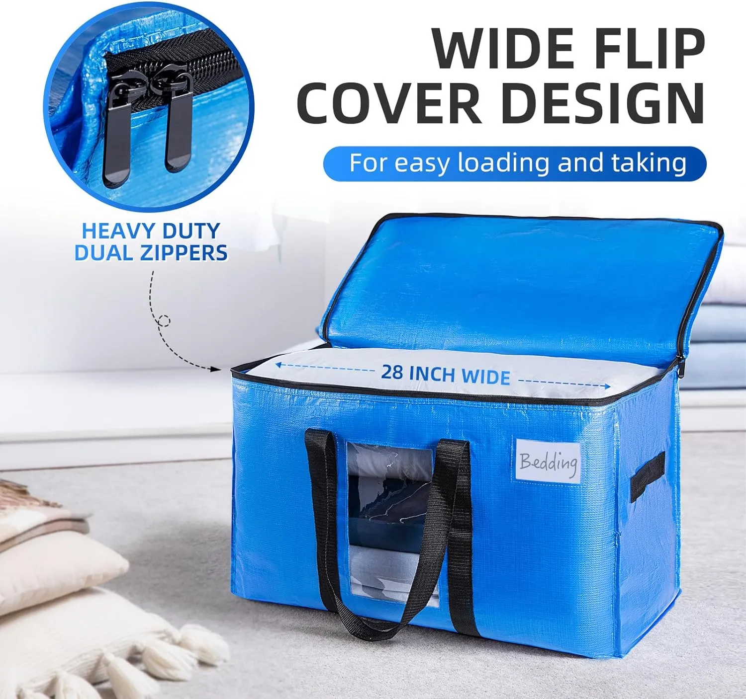 Bags, 4 Pack Blue Heavy Duty Totes For examine component eradicate Storage with Visible Window, Wrap Around Handles, Storage Bags for Space Saving, Alternative to Moving Boxes TAILI Extra Large Moving 