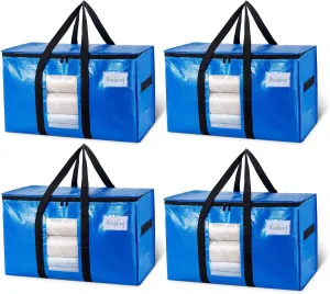 Bags, 4 Pack Blue Heavy Duty Totes For examine component eradicate Storage with Visible Window, Wrap Around Handles, Storage Bags for Space Saving, Alternative to Moving Boxes TAILI Extra Large Moving 