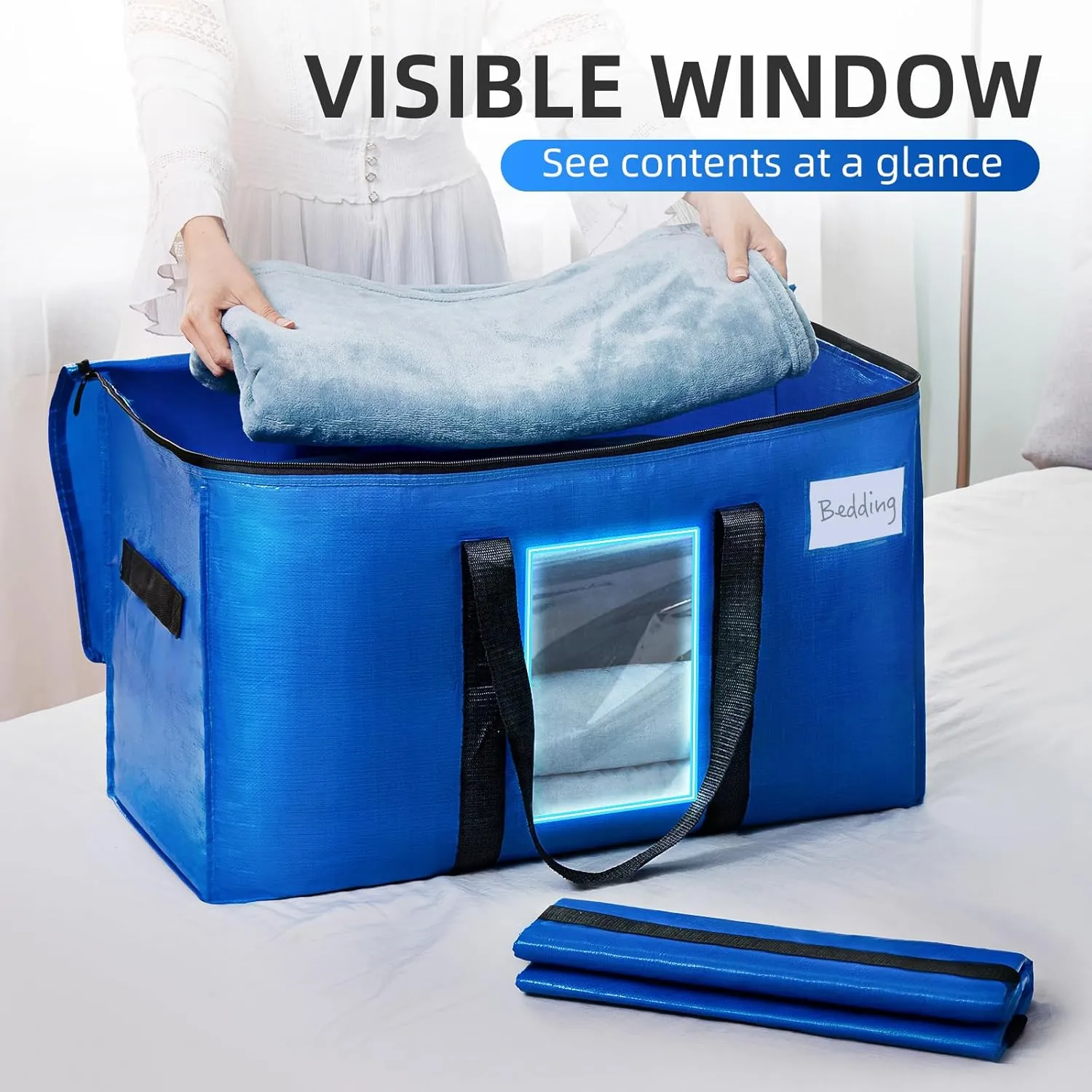 Bags, 4 Pack Blue Heavy Duty Totes For examine component eradicate Storage with Visible Window, Wrap Around Handles, Storage Bags for Space Saving, Alternative to Moving Boxes TAILI Extra Large Moving 