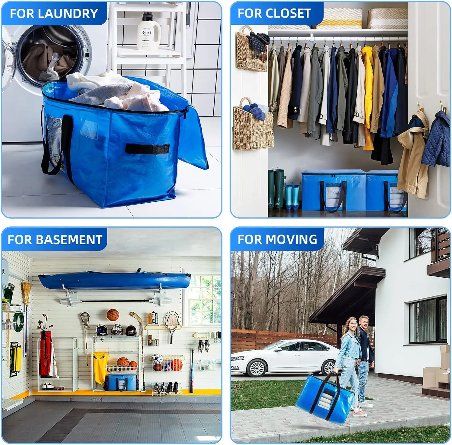 Bags, 4 Pack Blue Heavy Duty Totes For examine component eradicate Storage with Visible Window, Wrap Around Handles, Storage Bags for Space Saving, Alternative to Moving Boxes TAILI Extra Large Moving 