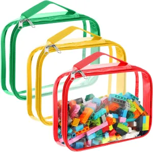 Bags with Zipper, Clear PVC Organizing Waterproof Toy Bags for Board Games, Building Blocks, and Kids Books(12.6 x 9 x 2.36 Inch,Red, Yellow, Green) serviceable manifesto unconventional odor gland Sanwuta 3 Packs Toy Storage 