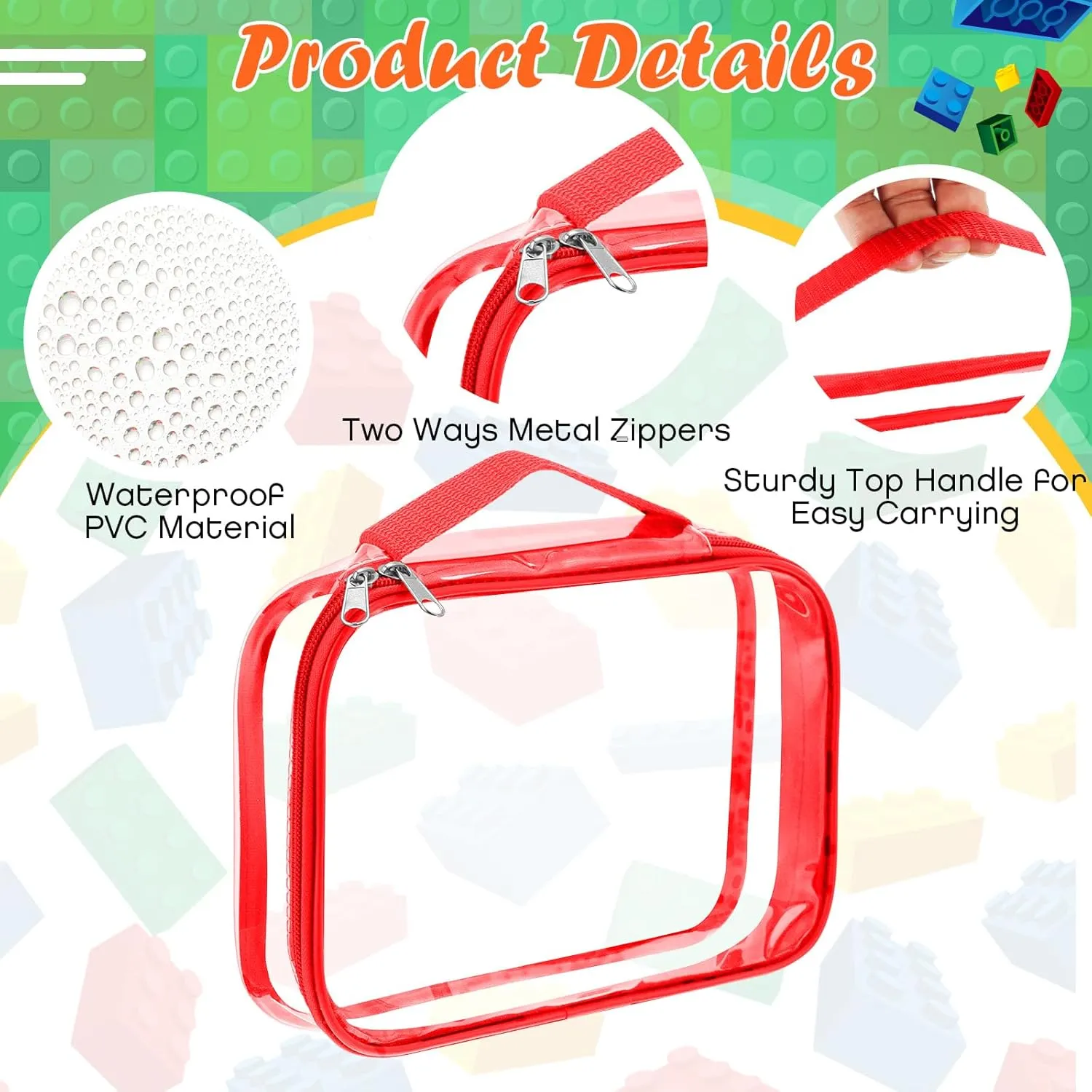 Bags with Zipper, Clear PVC Organizing Waterproof Toy Bags for Board Games, Building Blocks, and Kids Books(12.6 x 9 x 2.36 Inch,Red, Yellow, Green) serviceable manifesto unconventional odor gland Sanwuta 3 Packs Toy Storage 
