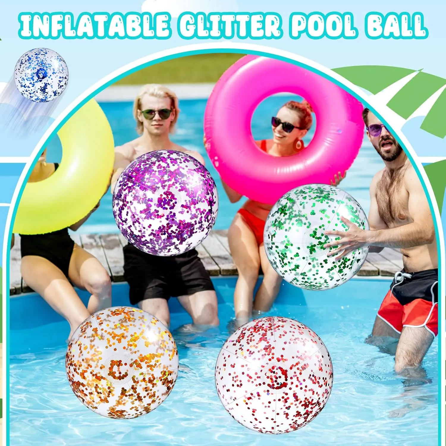 Ball,16 Inch) Chivao 24 Pieces pigment status Inflatable Ball Soccer Softball Volley Basketball Football 16 Inch Beach Balls Party Favors Summer Swimming Pool(Glitter 