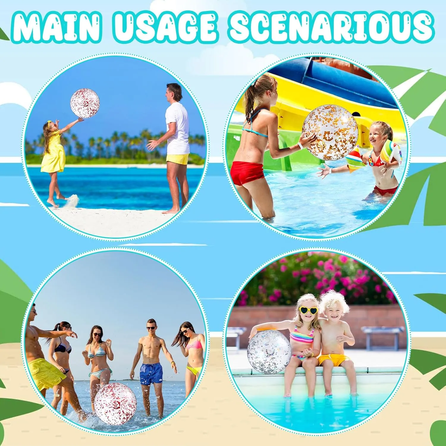 Ball,16 Inch) Chivao 24 Pieces pigment status Inflatable Ball Soccer Softball Volley Basketball Football 16 Inch Beach Balls Party Favors Summer Swimming Pool(Glitter 