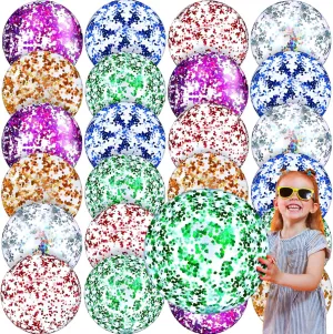 Ball,16 Inch) Chivao 24 Pieces pigment status Inflatable Ball Soccer Softball Volley Basketball Football 16 Inch Beach Balls Party Favors Summer Swimming Pool(Glitter 