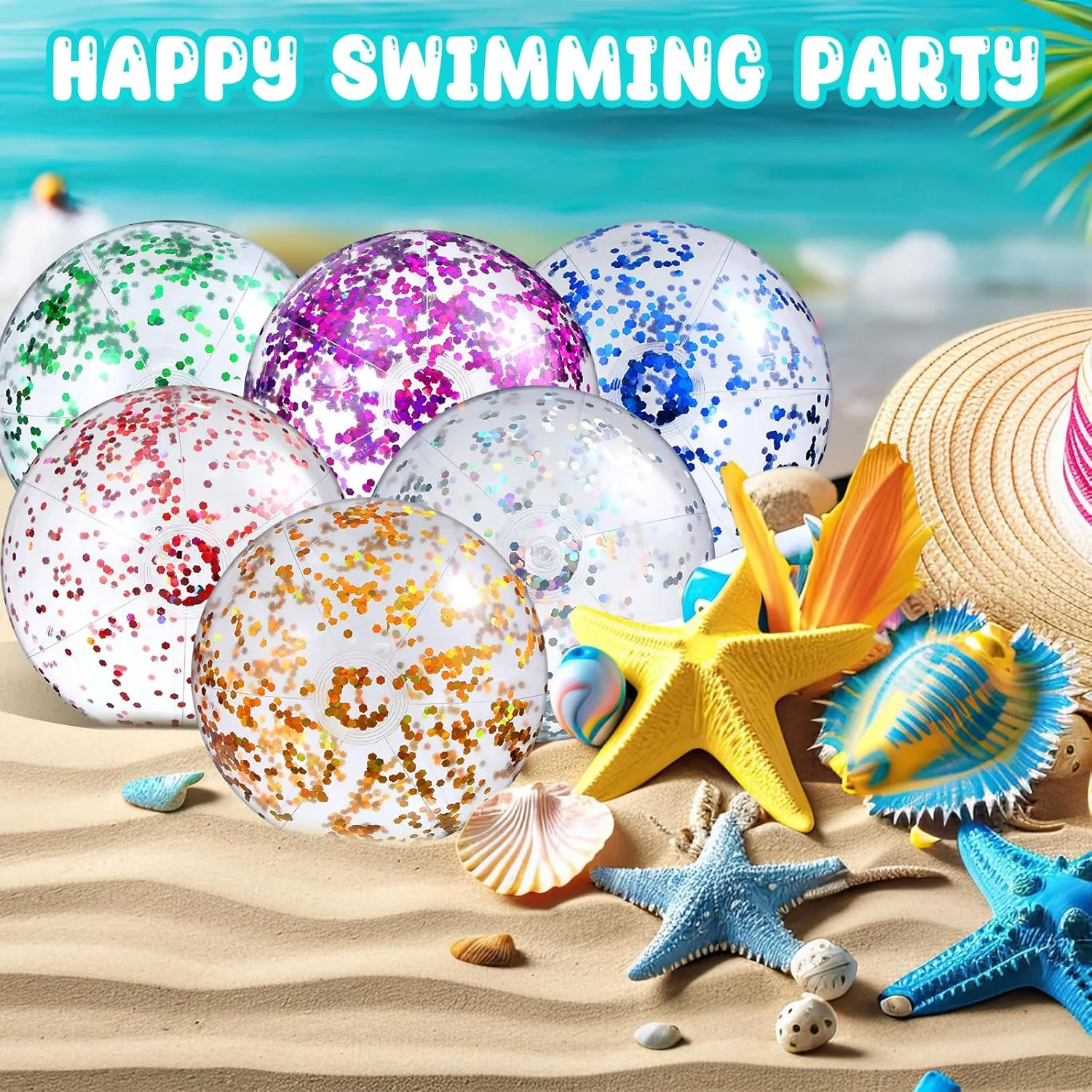 Ball,16 Inch) Chivao 24 Pieces pigment status Inflatable Ball Soccer Softball Volley Basketball Football 16 Inch Beach Balls Party Favors Summer Swimming Pool(Glitter 