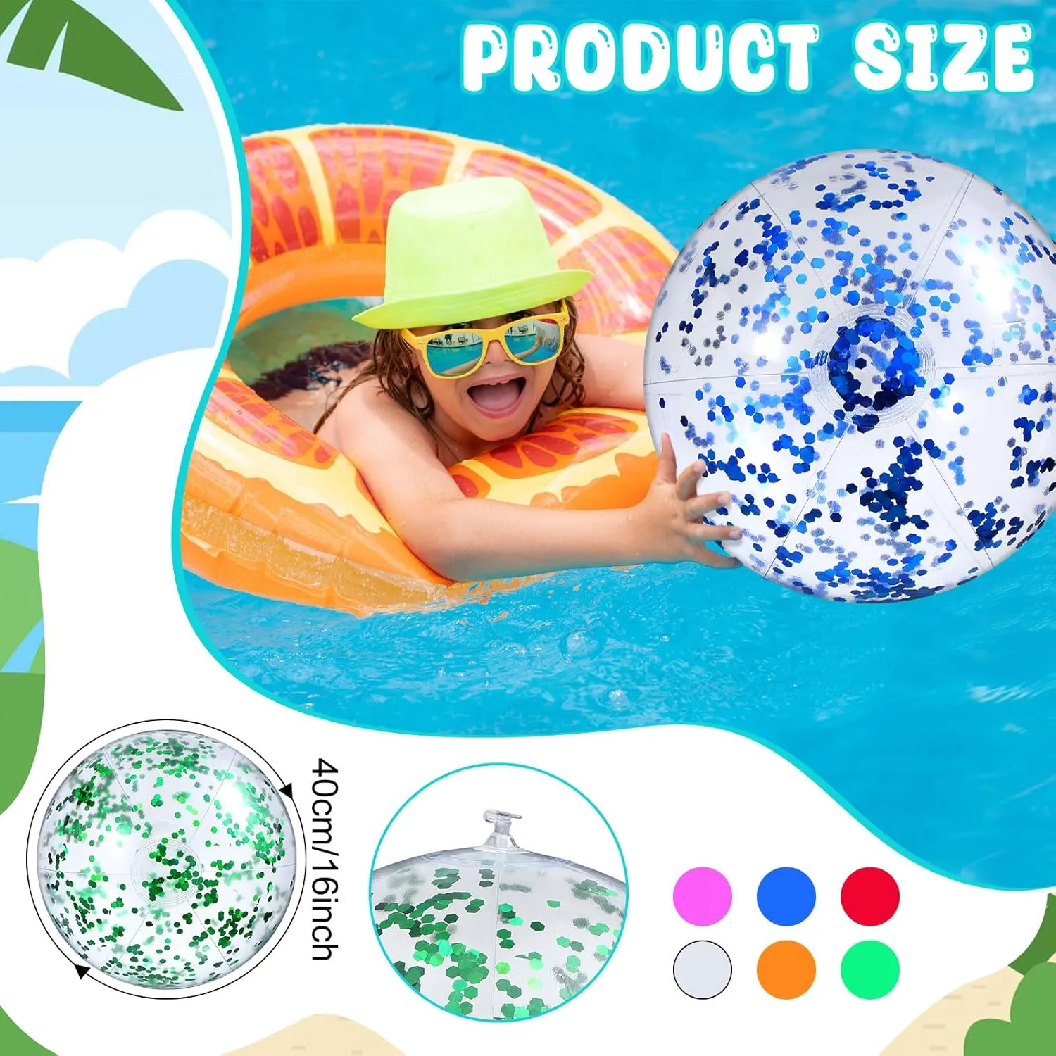 Ball,16 Inch) Chivao 24 Pieces pigment status Inflatable Ball Soccer Softball Volley Basketball Football 16 Inch Beach Balls Party Favors Summer Swimming Pool(Glitter 