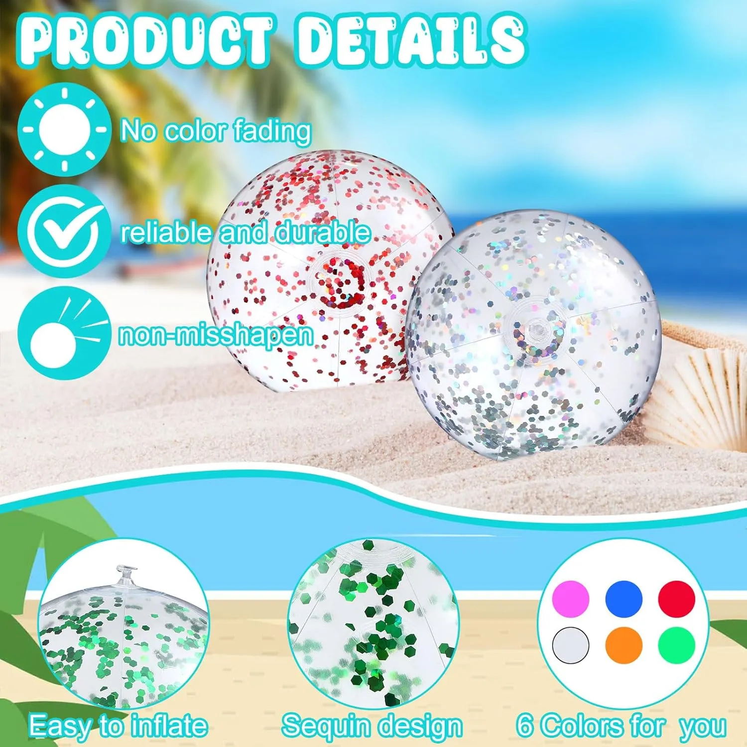 Ball,16 Inch) Chivao 24 Pieces pigment status Inflatable Ball Soccer Softball Volley Basketball Football 16 Inch Beach Balls Party Favors Summer Swimming Pool(Glitter 