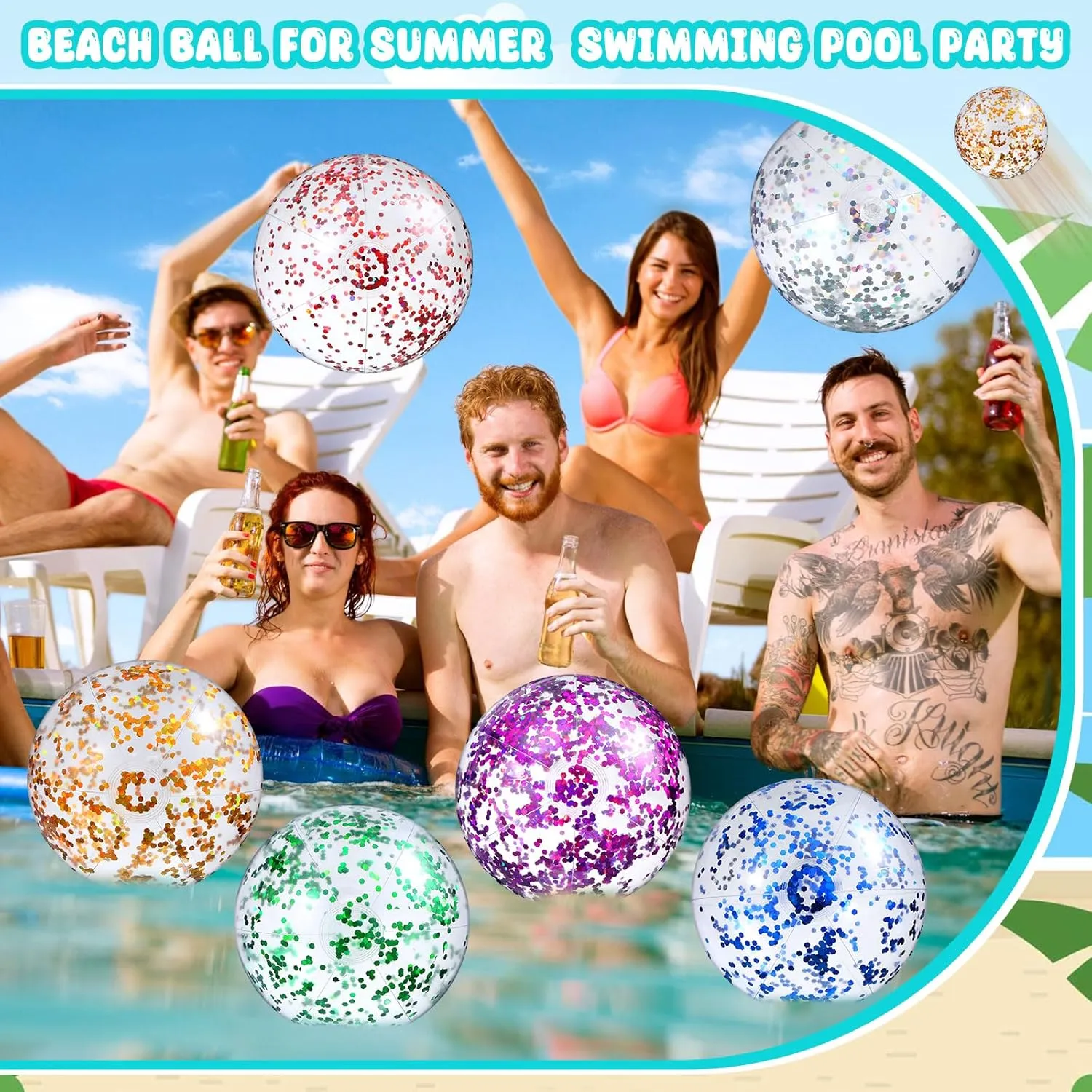 Ball,16 Inch) Chivao 24 Pieces pigment status Inflatable Ball Soccer Softball Volley Basketball Football 16 Inch Beach Balls Party Favors Summer Swimming Pool(Glitter 