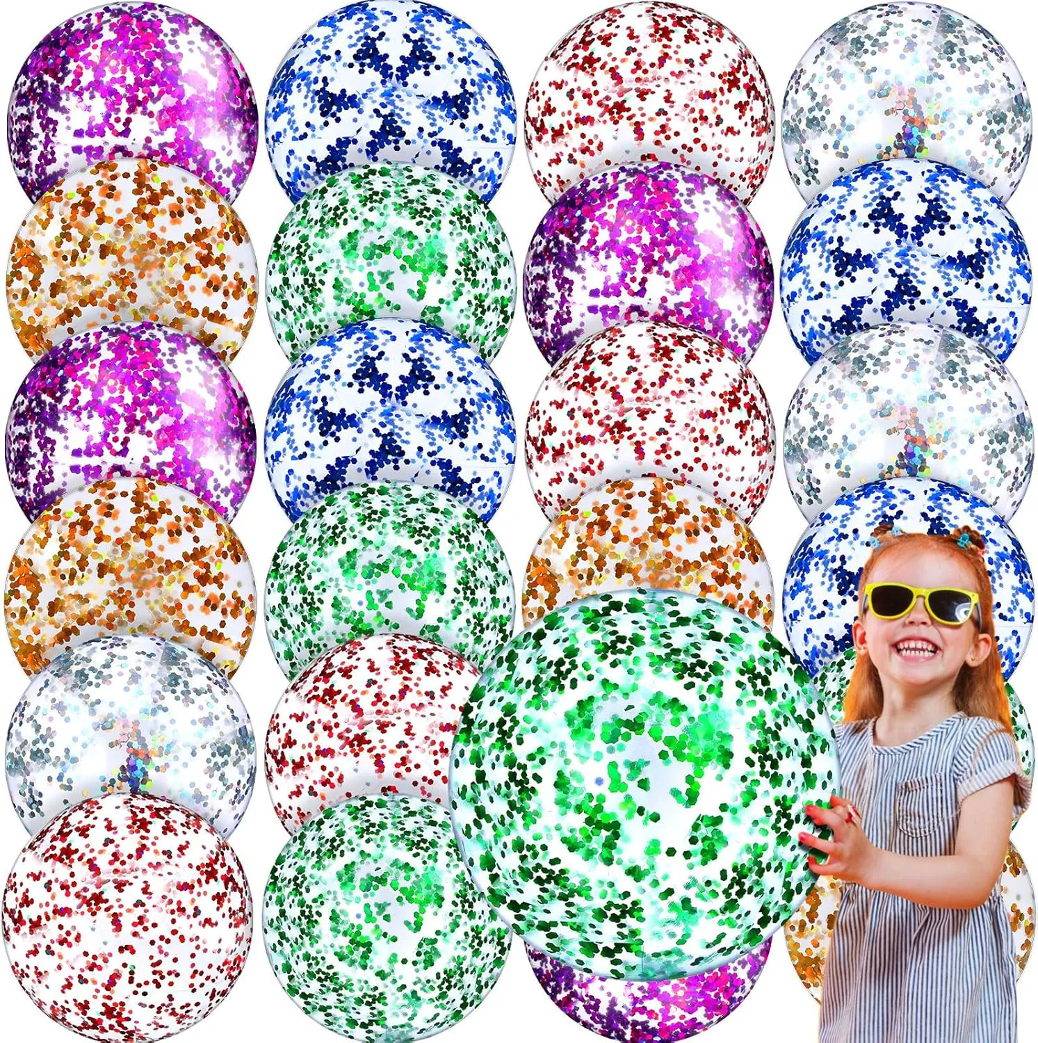 Ball,16 Inch) Chivao 24 Pieces pigment status Inflatable Ball Soccer Softball Volley Basketball Football 16 Inch Beach Balls Party Favors Summer Swimming Pool(Glitter 
