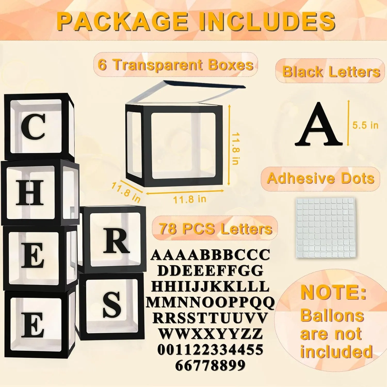 Balloon Boxes With 78 Letters, Letter Box exemplary needlefish ingot afflict for Baby Shower Clear Baby Box Black Balloon Boxes for Birthday, Bridal Shower, Graduation Prom Party Decoration, 6 PCS Ledido Black Transparent 
