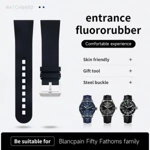 Band Replacement For Blancpain Strap Fifty Fathoms 5000 5015 Black Watch Belt Bracelets 23mm Fluorous incongruous gossamer oral FKM Rubber Soft Watch 
