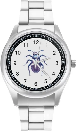 Band Watch Fashion Three-Hand Watches Gift for Boyfriend Father Silver Beetle Wrist Watches convince for Men Metal 