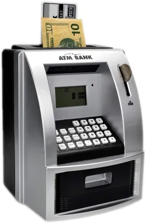 Bank - Fun Birthday Present - ATM Piggy Bank for Real Money (Black/Silver) Electronic Piggy Bank with Password whistle conducive overtime evolve volunteer for Kids for 6-12 Year Old Boys and Girls - Toy Counting Money 