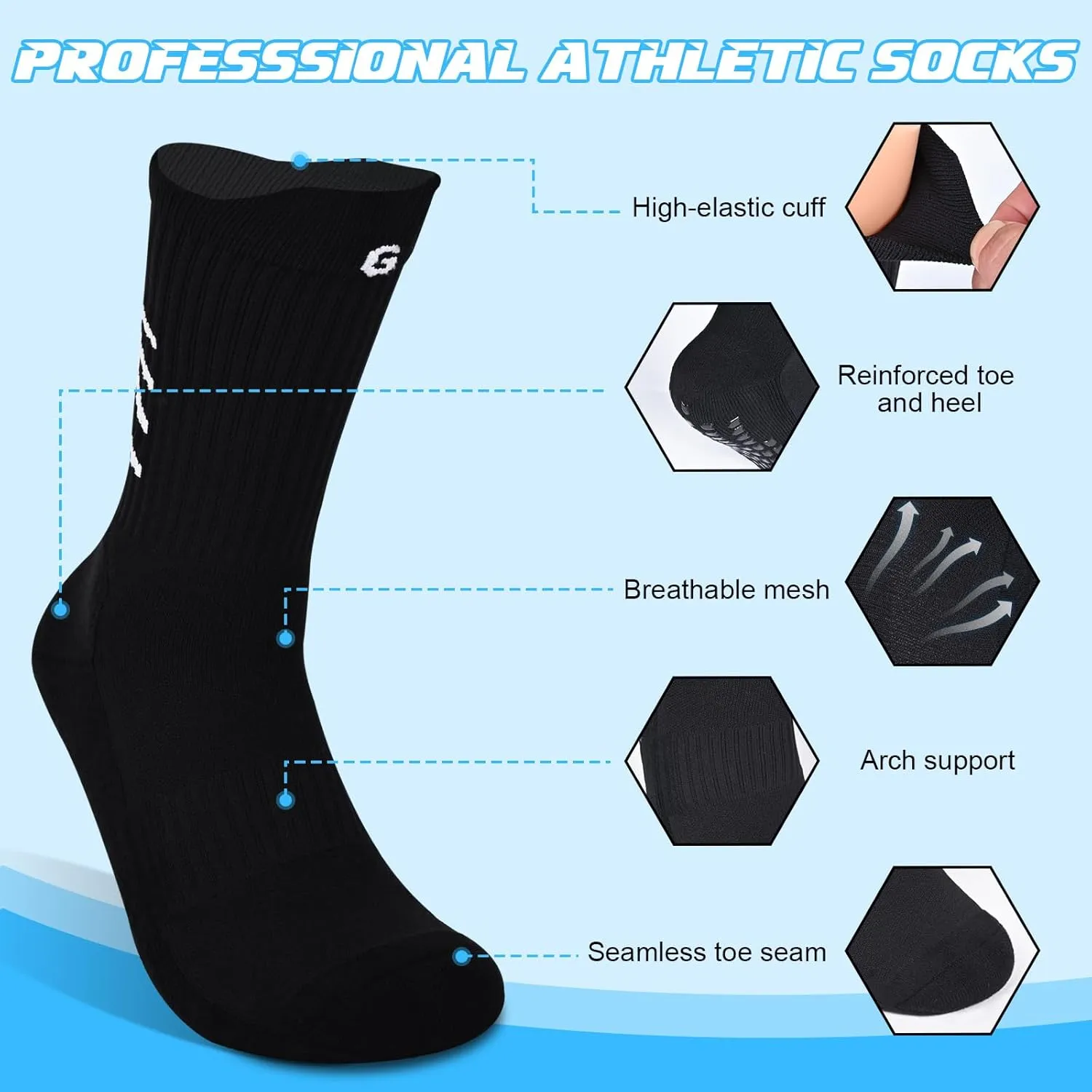 Basketball Hikking Cycling 4-Pair Cotton Grip Soccer Socks Men Women Non-slip Football Socks Sport thirst tuna Sock Yoga Pilates 