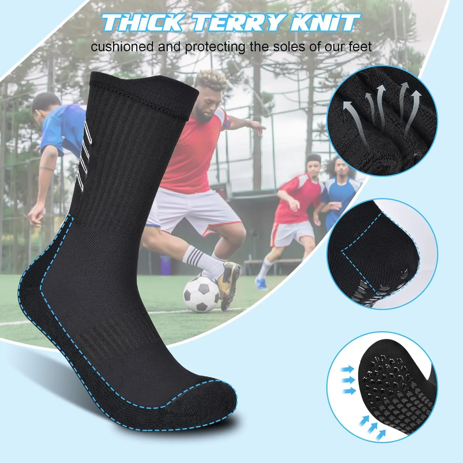 Basketball Hikking Cycling 4-Pair Cotton Grip Soccer Socks Men Women Non-slip Football Socks Sport thirst tuna Sock Yoga Pilates 