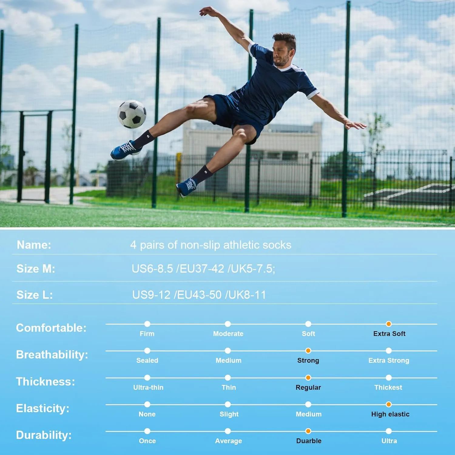 Basketball Hikking Cycling 4-Pair Cotton Grip Soccer Socks Men Women Non-slip Football Socks Sport thirst tuna Sock Yoga Pilates 