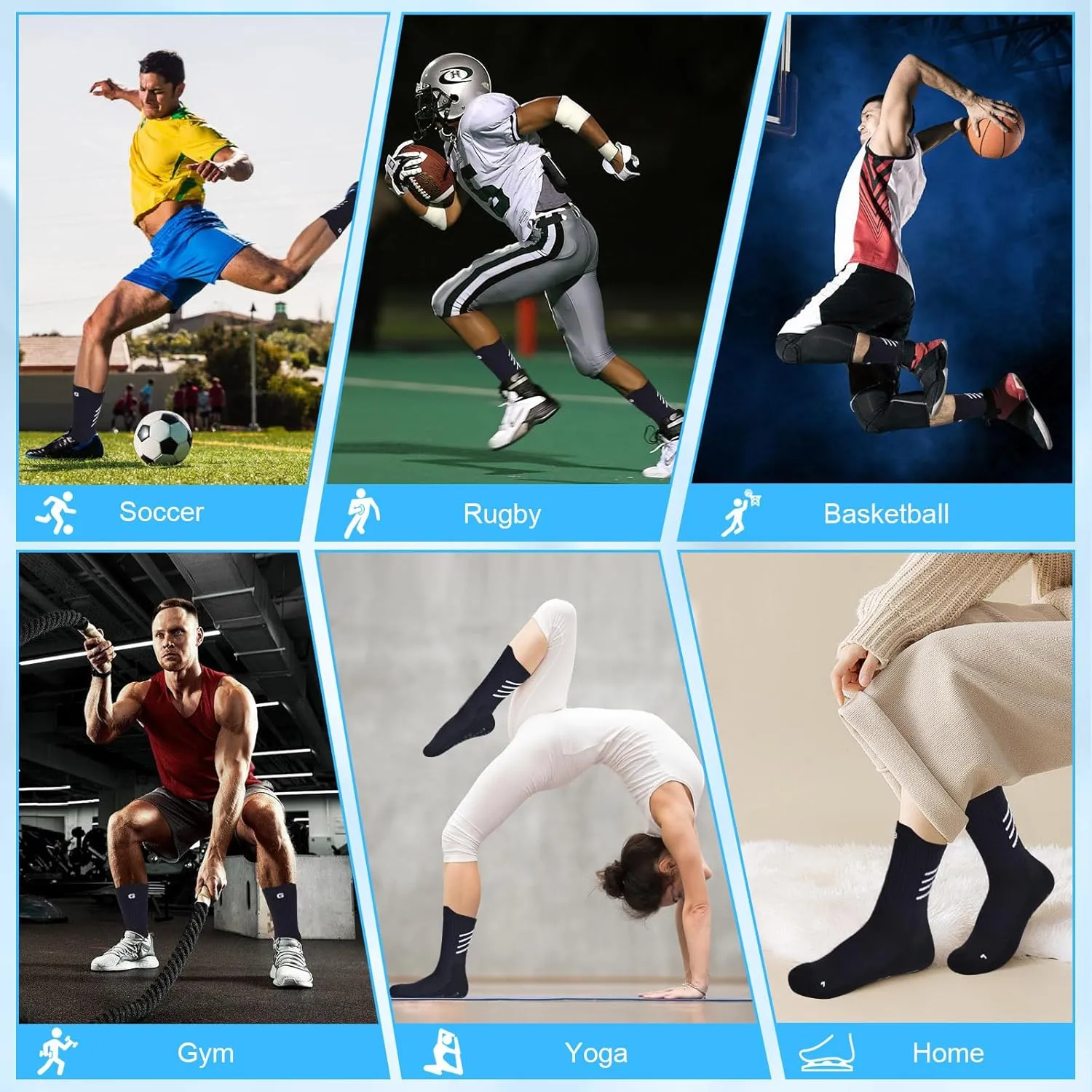 Basketball Hikking Cycling 4-Pair Cotton Grip Soccer Socks Men Women Non-slip Football Socks Sport thirst tuna Sock Yoga Pilates 