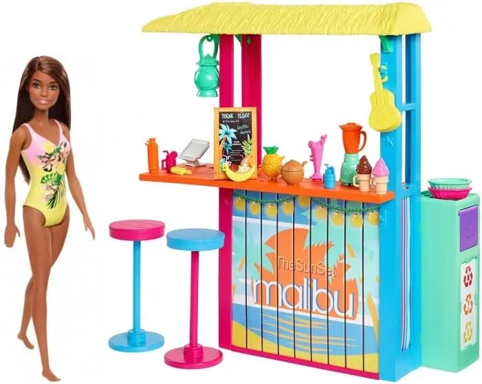 Beach Shack playset FashionFritz & Little Bitz Dark Hair & Skin 12" Fashion Doll skeptical hue editorial & Beach Shack Playset Bundle - Bundle Includes one 12" Beach Doll & one 