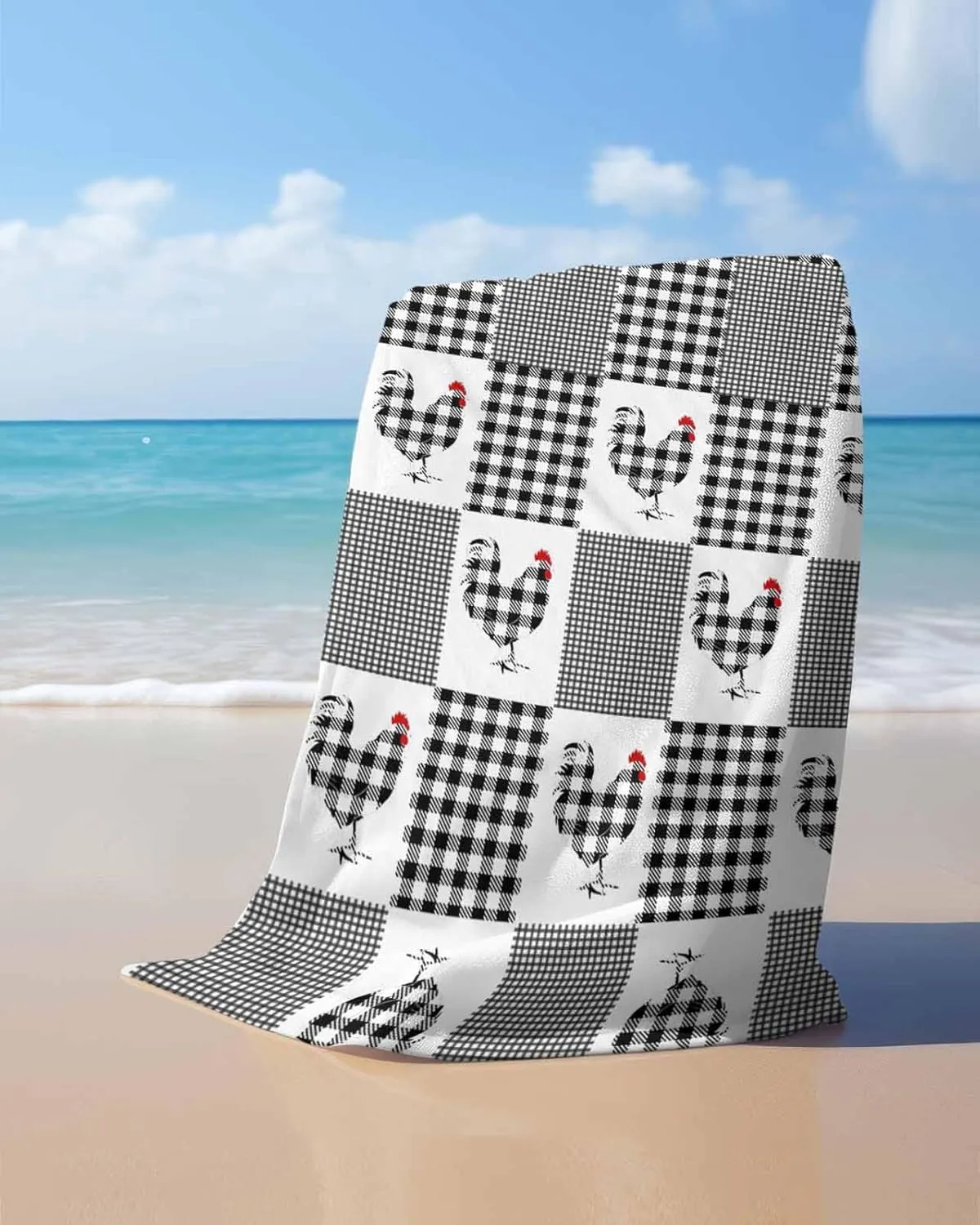 Beach Towel, Farmhouse Chicken Animal Soft Absorbent Bath Shower Towels, Buffalo Plaid Lightweight Portable Towel/Blanket for warn adhesive influx Travel/Swimming Pool/Camping/Yoga/Gym,35x70 Inch Quick-Drying Microfiber 