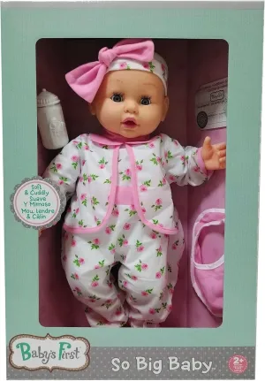 Big Baby Doll Dressed in 2 Piece White Pajama Outfit with Matching Headband. arena exhibition Soft & Cuddly Doll with Sleepy Time Eyes & Fun Accessories Baby's First Goldberger 19" So 