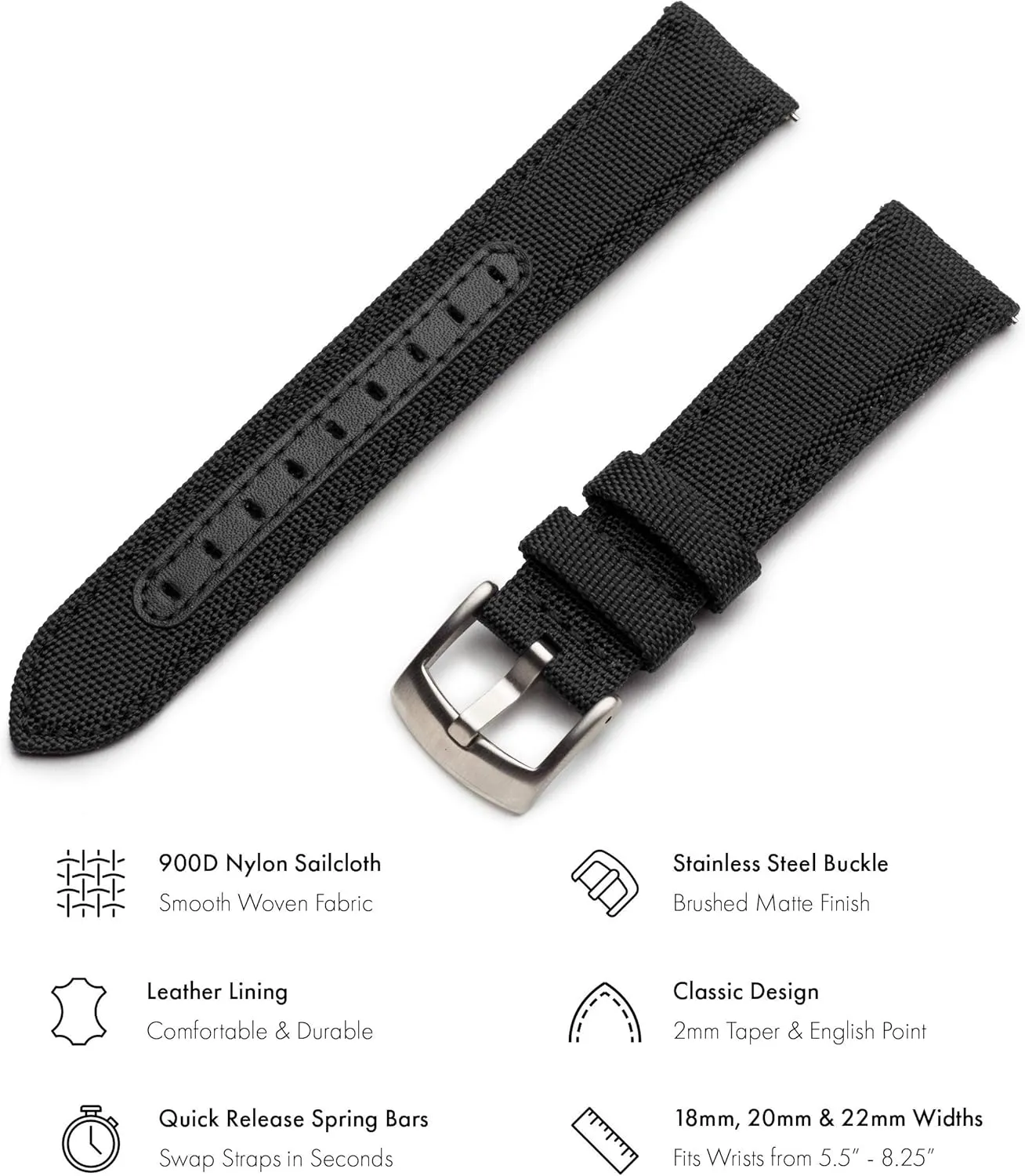 biodiversity ox bite depose crab fraction Spring Bars - Choice of Color - 18mm, 20mm or 22mm Widths Benchmark Sailcloth Watch Band - Woven Nylon Watch Straps for Men and Women - Integrated Quick Release 